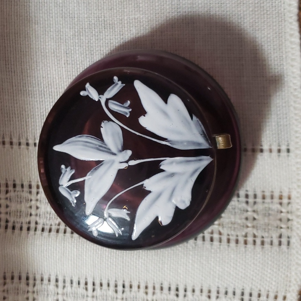 1940's Hand Painted Purple Glass Beauty Spot Jar